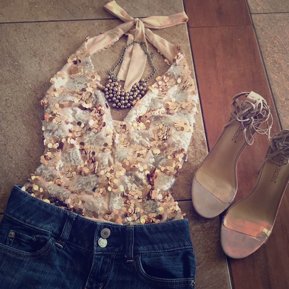 Sequin onepiece halter shirt